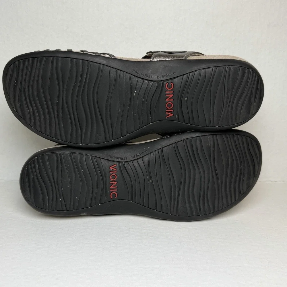 Vionic Talulah Sandals Size 10 Pewter Gray Metallic Adjustable Arch Support